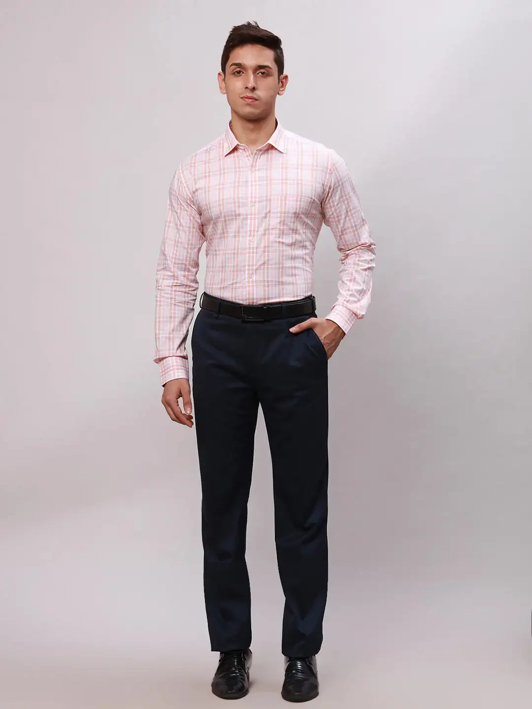 Park Avenue Men Orange Slim Fit Checks Cotton Shirts