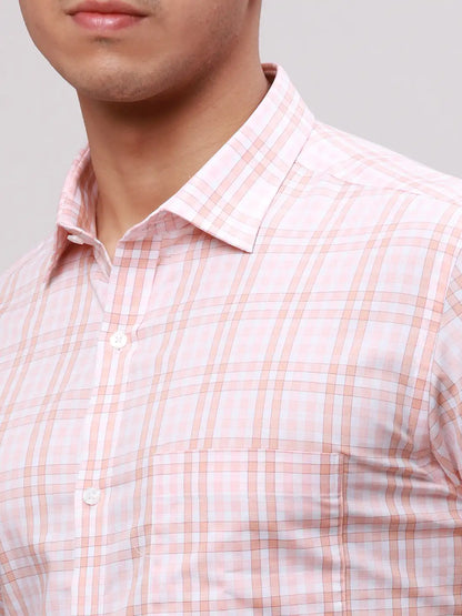 Park Avenue Men Orange Slim Fit Checks Cotton Shirts