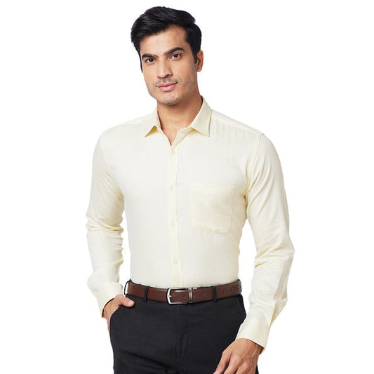 Park Avenue Yellow Structure Slim Fit Full Sleeve Cotton Shirt