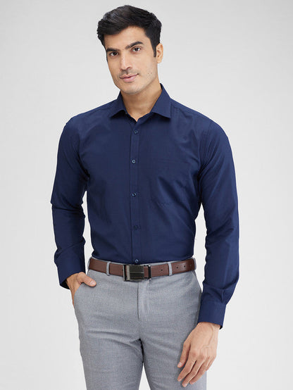 Park Avenue Blue Solid Slim Fit Cotton Blend Formal Shirt