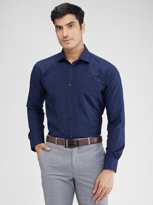 Park Avenue Blue Solid Slim Fit Cotton Blend Formal Shirt