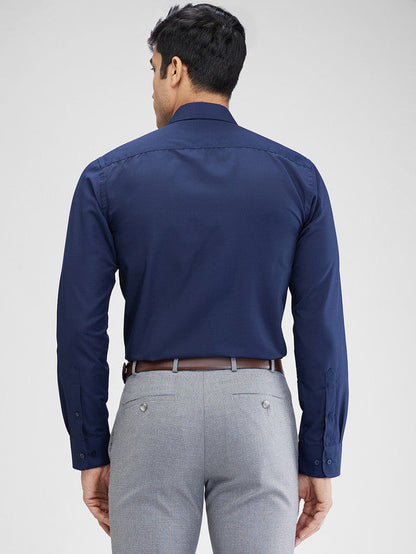 Park Avenue Blue Solid Slim Fit Cotton Blend Formal Shirt