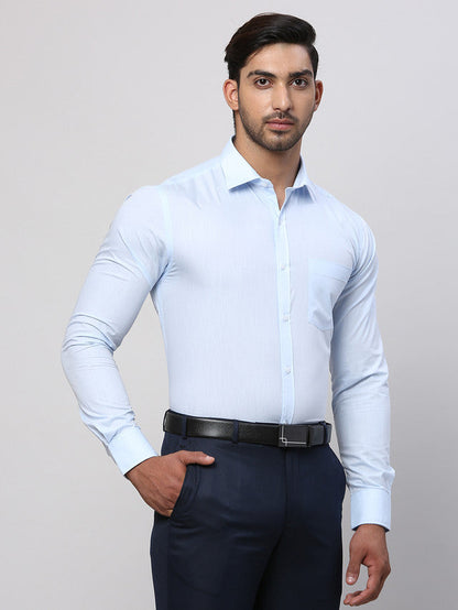 Park Avenue Blue Solid Slim Fit Polyester Blend Formal Shirt