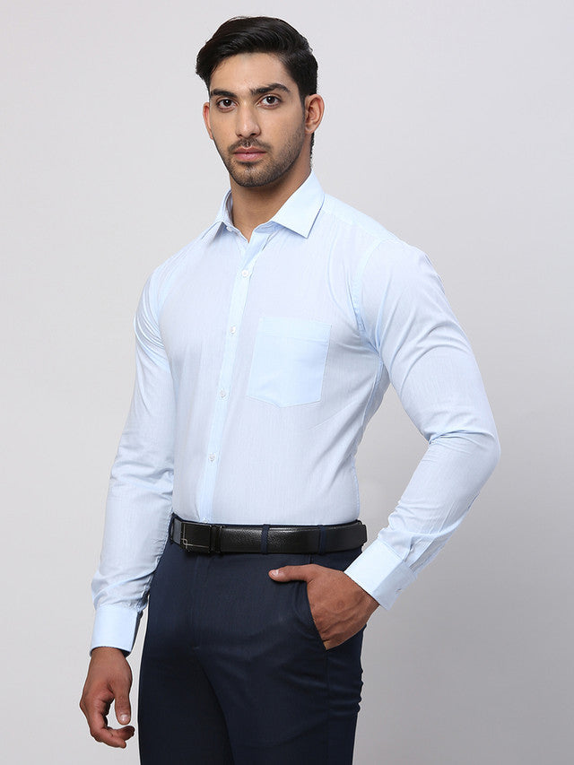 Park Avenue Blue Solid Slim Fit Polyester Blend Formal Shirt