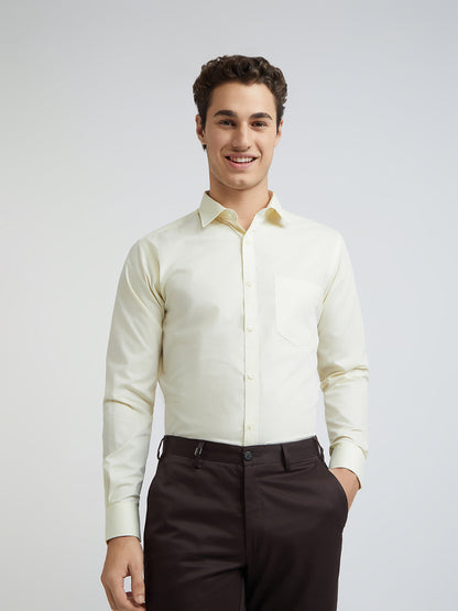 Park Avenue Men Yellow Solid Slim Fit Polyester Blend Shirt