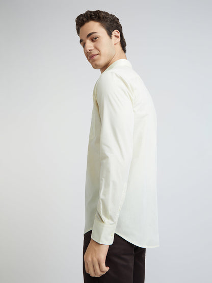 Park Avenue Men Yellow Solid Slim Fit Polyester Blend Shirt