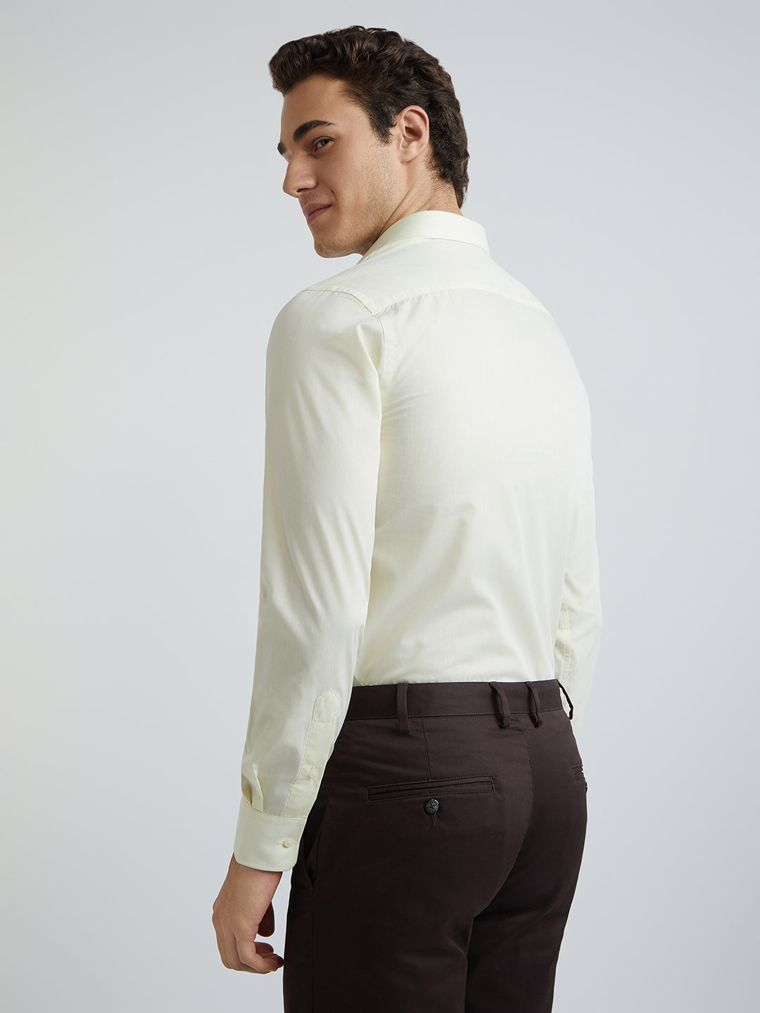 Park Avenue Men Yellow Solid Slim Fit Polyester Blend Shirt