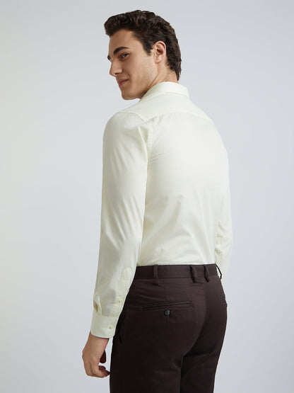 Park Avenue Men Yellow Solid Slim Fit Polyester Blend Shirt