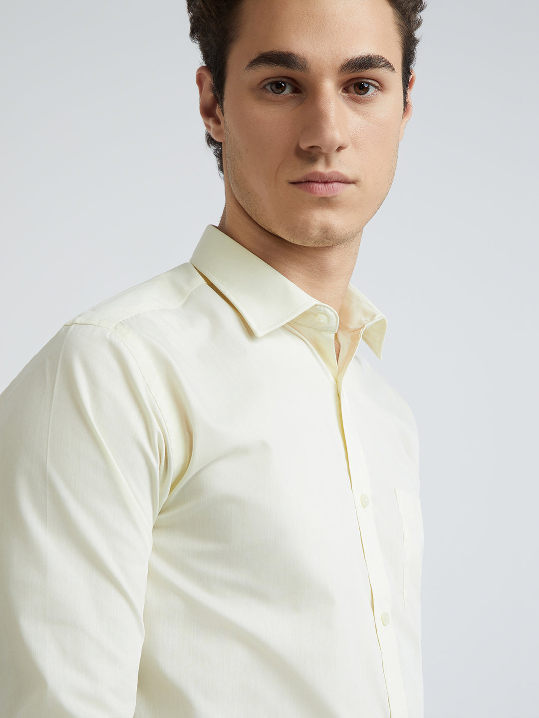 Park Avenue Men Yellow Solid Slim Fit Polyester Blend Shirt