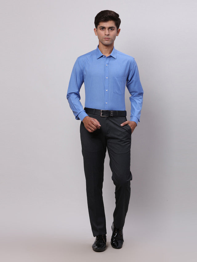 Park Avenue Blue Fil-A-Fil Slim Fit Full Sleeve Cotton Blend Shirt