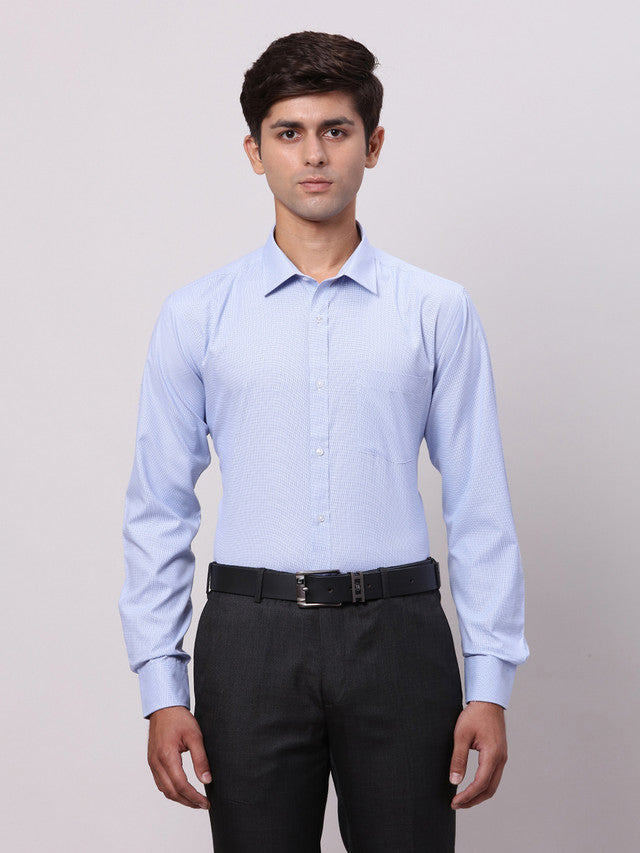 Park Avenue Blue Structure Slim Fit Full Sleeve Cotton Blend Shirt