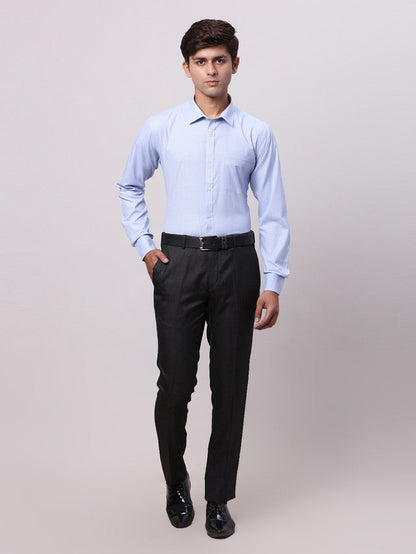Park Avenue Blue Structure Slim Fit Full Sleeve Cotton Blend Shirt
