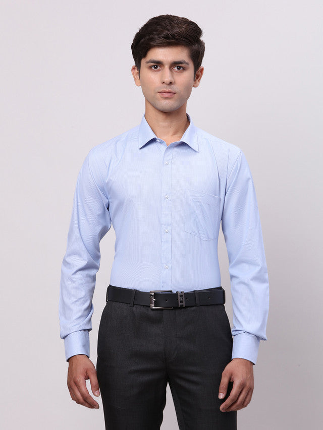 Park Avenue Blue Structure Slim Fit Full Sleeve Cotton Blend Shirt