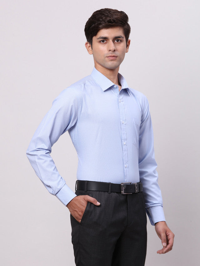Park Avenue Blue Structure Slim Fit Full Sleeve Cotton Blend Shirt