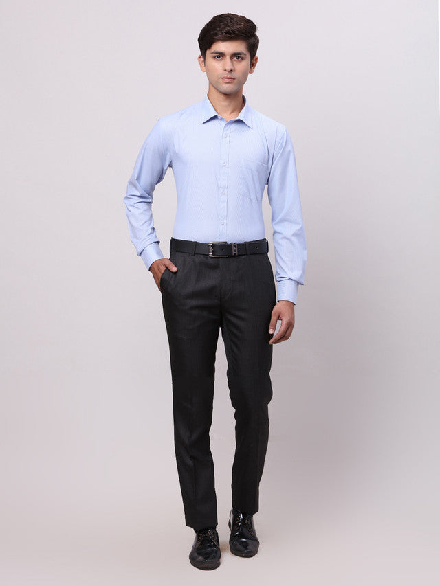 Park Avenue Blue Structure Slim Fit Full Sleeve Cotton Blend Shirt