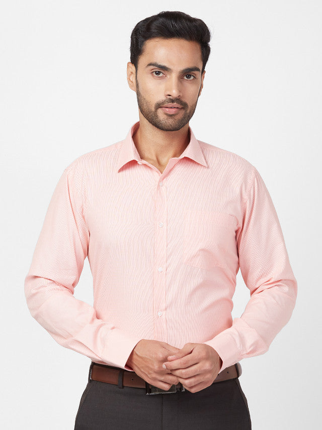 Park Avenue Men Orange Self Design Slim Fit Full Sleeve Semi Cut Away Collar Shirt