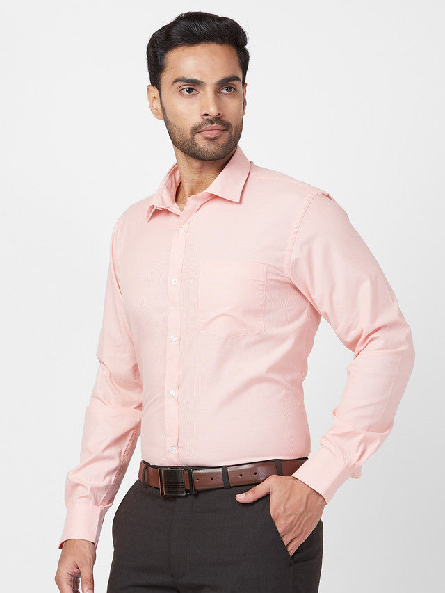 Park Avenue Men Orange Self Design Slim Fit Full Sleeve Semi Cut Away Collar Shirt