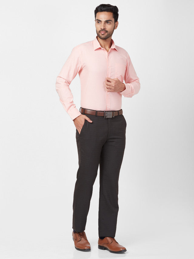 Park Avenue Men Orange Self Design Slim Fit Full Sleeve Semi Cut Away Collar Shirt