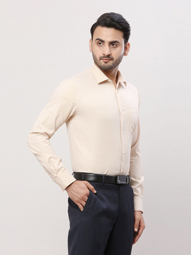 Park Avenue Men Yellow Striped Slim Fit Full Sleeve Semi Cut Away Collar Shirt