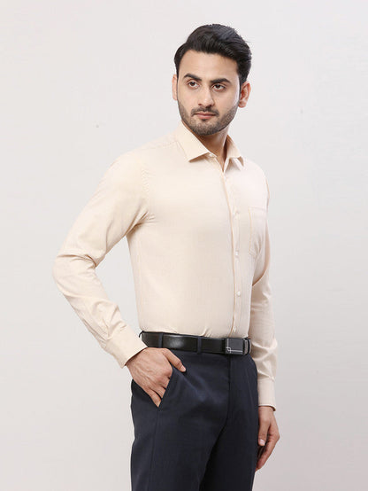 Park Avenue Men Yellow Striped Slim Fit Full Sleeve Semi Cut Away Collar Shirt