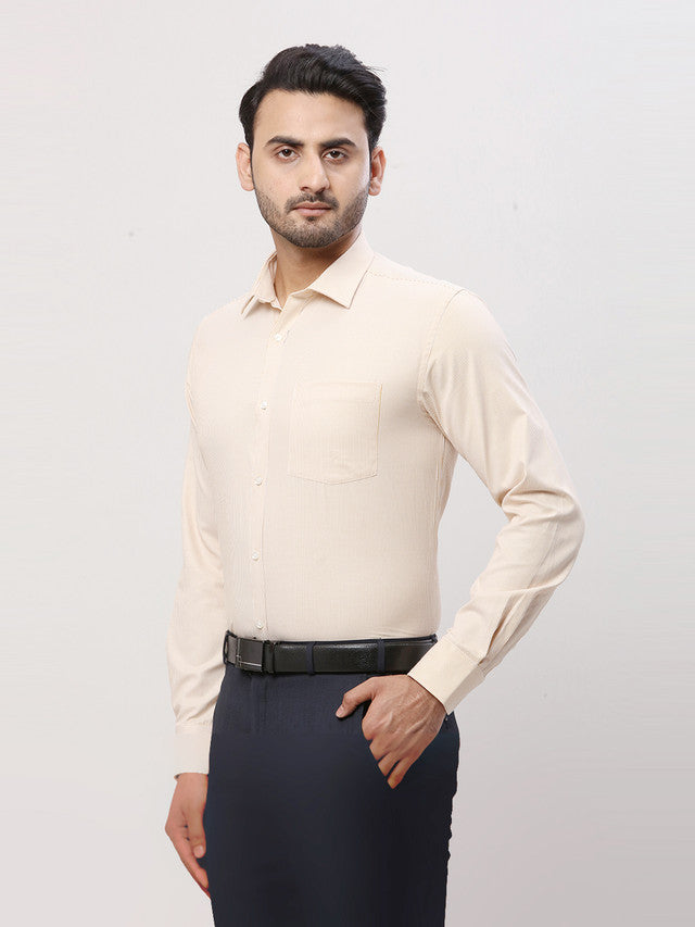 Park Avenue Men Yellow Striped Slim Fit Full Sleeve Semi Cut Away Collar Shirt