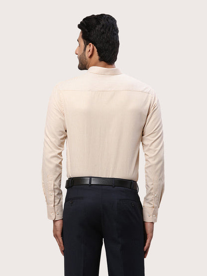 Park Avenue Men Yellow Striped Slim Fit Full Sleeve Semi Cut Away Collar Shirt