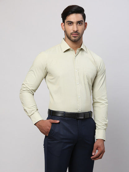 Park Avenue Green Structure Slim Fit Cotton Blend Formal Shirt