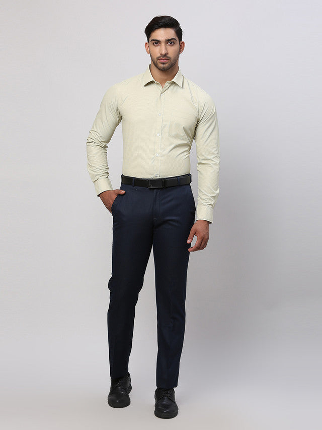 Park Avenue Green Structure Slim Fit Cotton Blend Formal Shirt