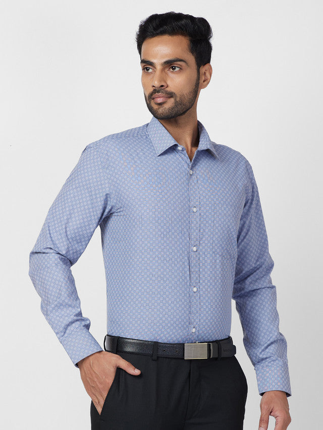 Park Avenue Men Blue Checkered Slim Fit Polyester Blend Formal Shirt