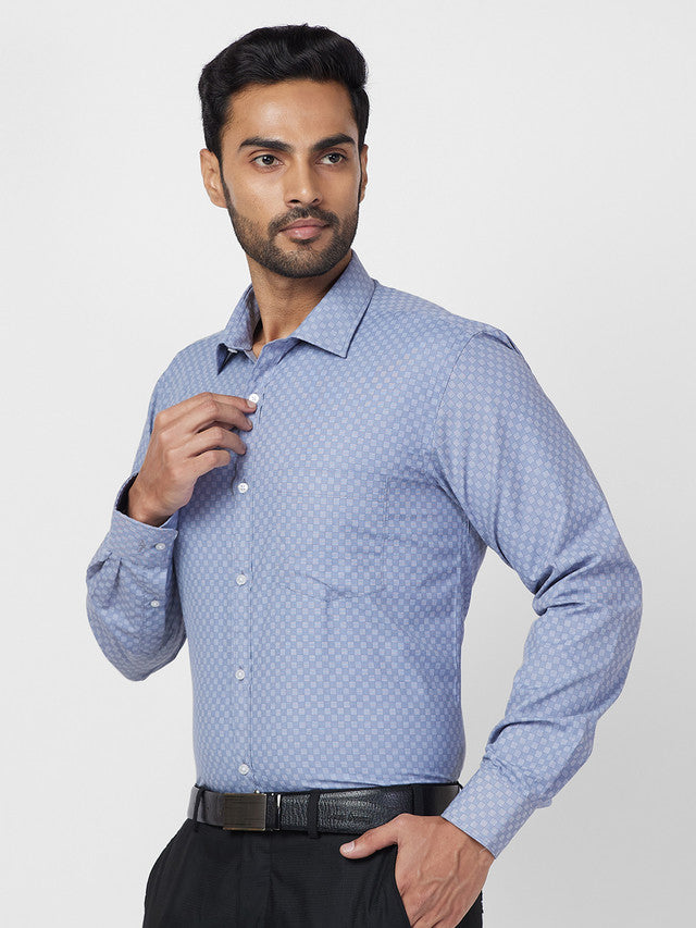 Park Avenue Men Blue Checkered Slim Fit Polyester Blend Formal Shirt