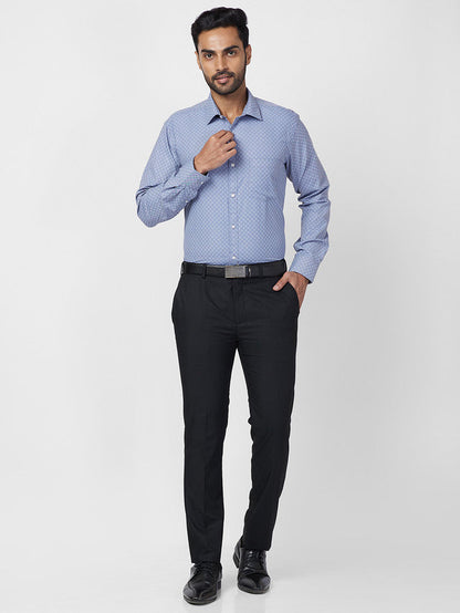 Park Avenue Men Blue Checkered Slim Fit Polyester Blend Formal Shirt