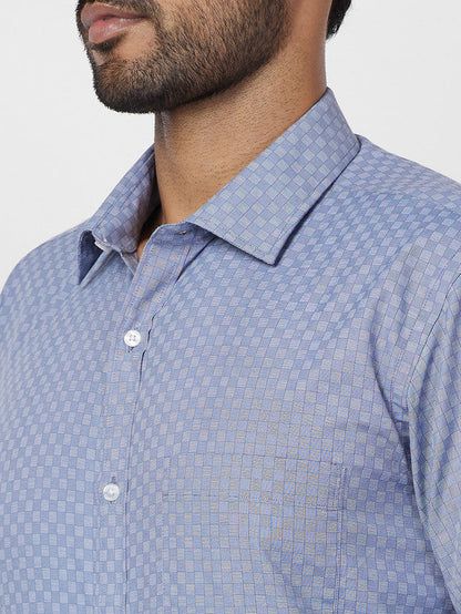 Park Avenue Men Blue Checkered Slim Fit Polyester Blend Formal Shirt