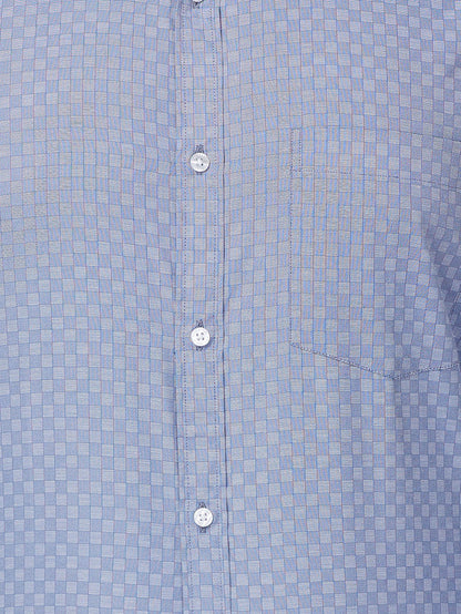 Park Avenue Men Blue Checkered Slim Fit Polyester Blend Formal Shirt