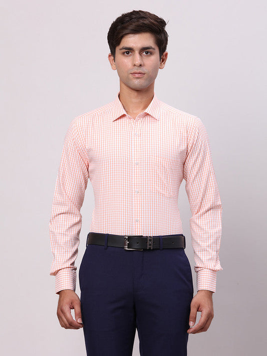 Park Avenue Orange Checks Slim Fit Cotton Blend Formal Shirt