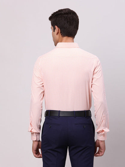 Park Avenue Orange Checks Slim Fit Cotton Blend Formal Shirt