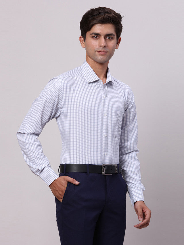 Park Avenue Grey Checks Slim Fit Cotton Blend Formal Shirt