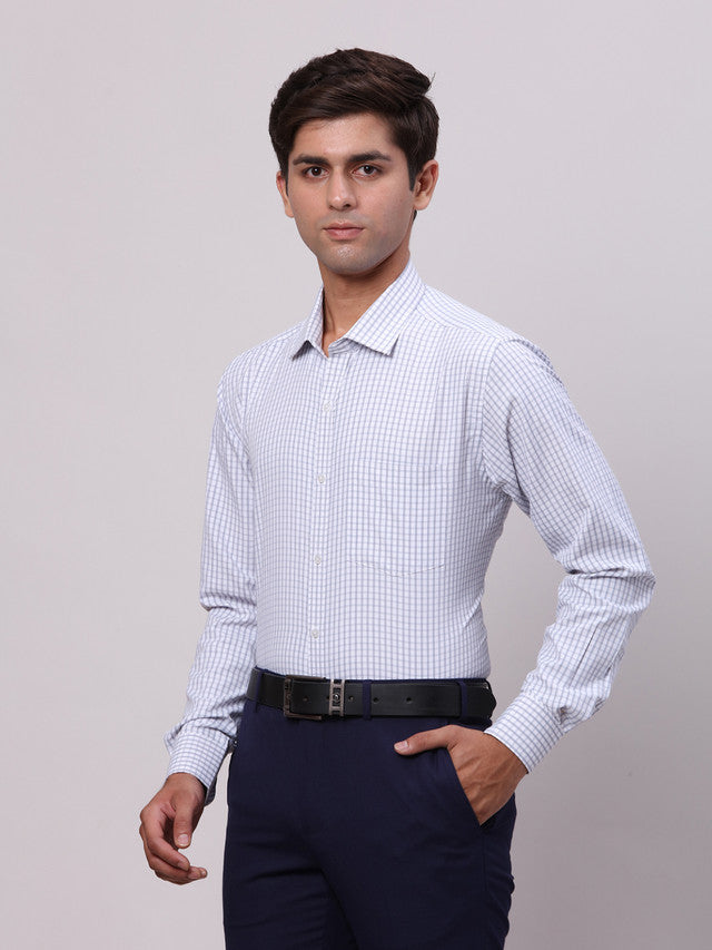 Park Avenue Grey Checks Slim Fit Cotton Blend Formal Shirt