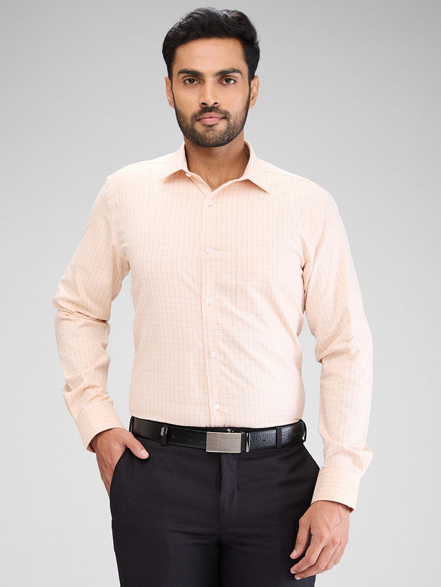 Park Avenue Orange Checks Slim Fit Cotton Blend Formal Shirt