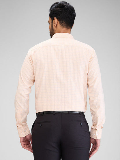 Park Avenue Orange Checks Slim Fit Cotton Blend Formal Shirt