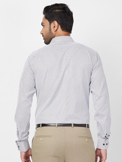 Park Avenue Men White Checkered Slim Fit Polyester Blend Formal Shirt