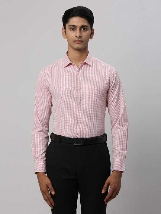 Park Avenue Men Red Checkered Slim Fit Full Sleeve Semi Cut Away Collar Shirt