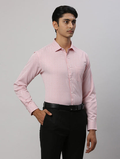 Park Avenue Men Red Checkered Slim Fit Full Sleeve Semi Cut Away Collar Shirt