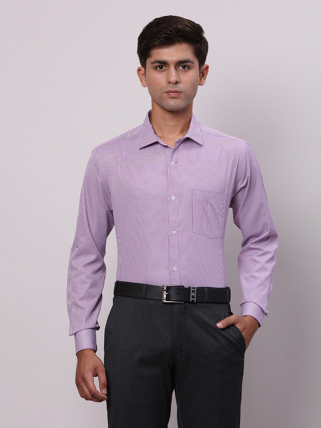 Park Avenue Purple Stripe Slim Fit Full Sleeve Cotton Blend Shirt