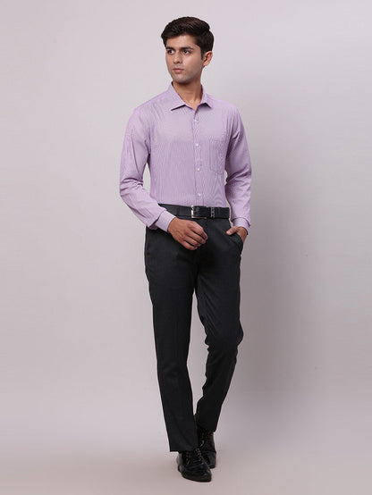 Park Avenue Purple Stripe Slim Fit Full Sleeve Cotton Blend Shirt