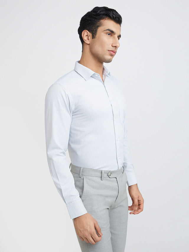 Park Avenue Grey Stripe Slim Fit Full Sleeve Cotton Blend Shirt