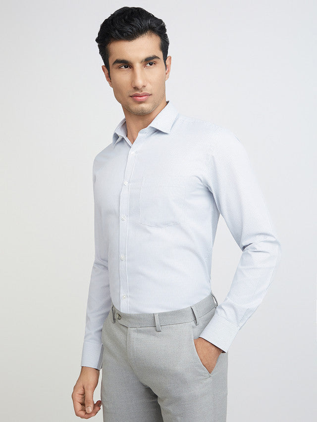 Park Avenue Grey Stripe Slim Fit Full Sleeve Cotton Blend Shirt