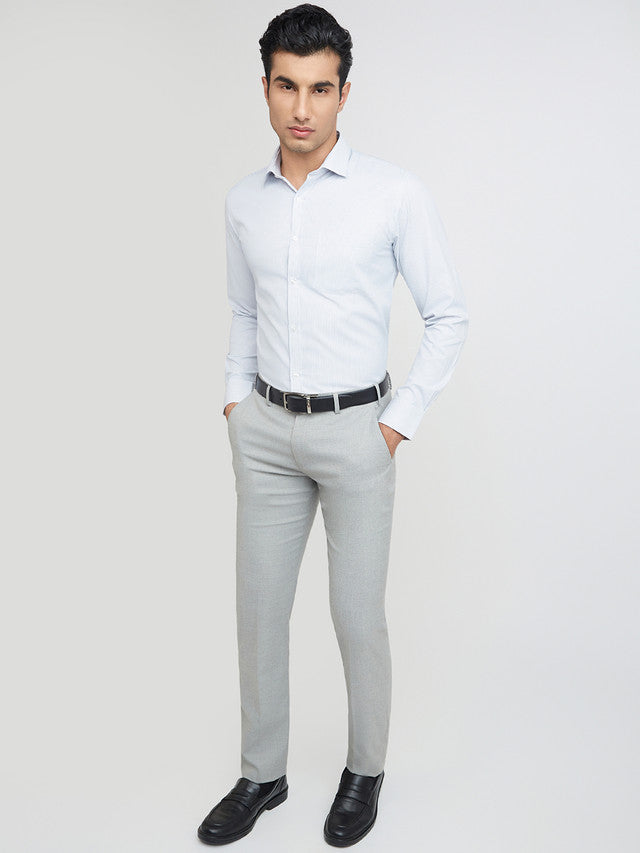 Park Avenue Grey Stripe Slim Fit Full Sleeve Cotton Blend Shirt