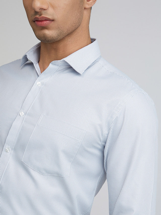 Park Avenue Grey Stripe Slim Fit Full Sleeve Cotton Blend Shirt