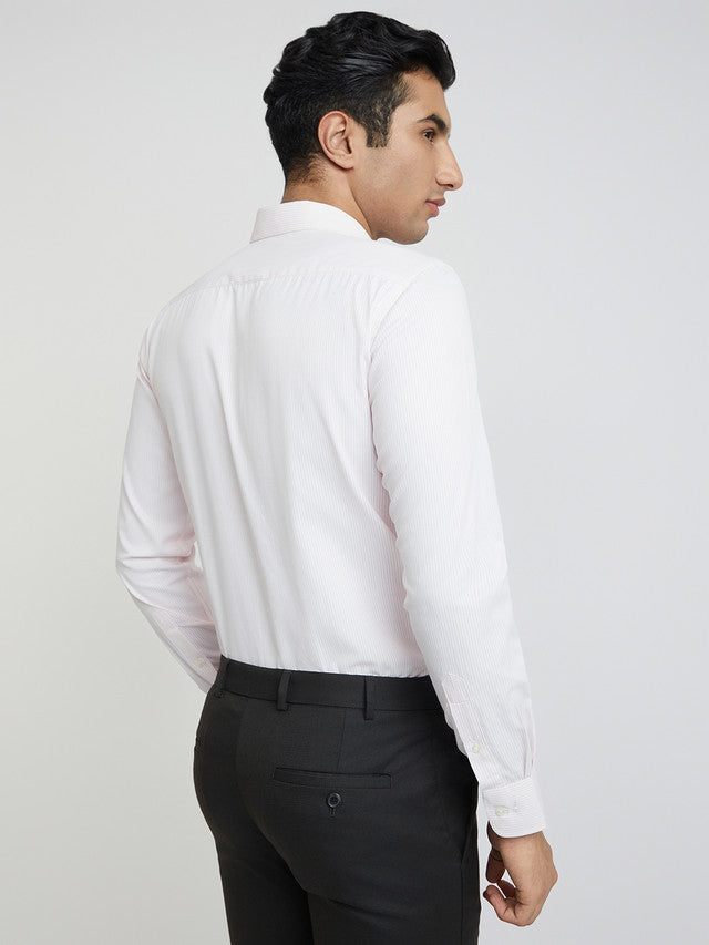 Park Avenue Red Stripe Slim Fit Cotton Blend Formal Shirt