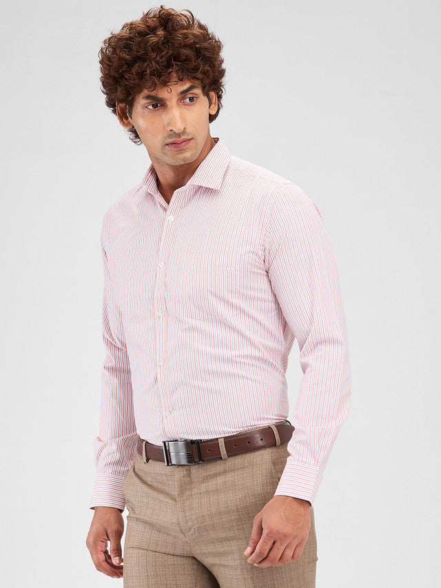 Park Avenue Orange Stripe Slim Fit Cotton Blend Formal Shirt